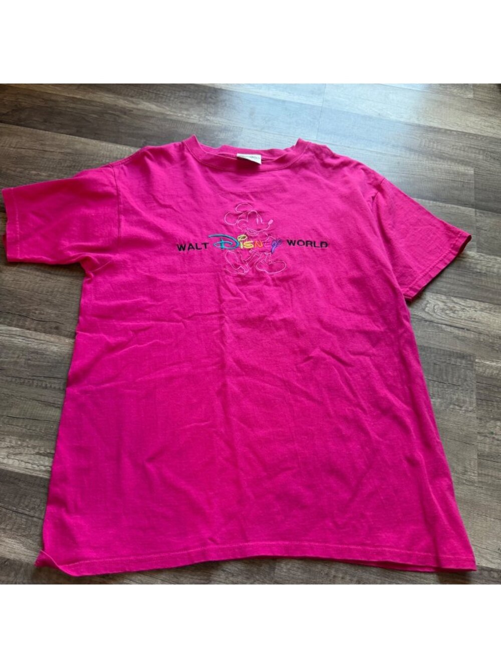 Walt Disney World Pink Mickey Mouse T-Shirt Embroidered Graphic Unisex Adult Siz